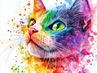 Fototapete - Colorful Watercolor Cat Portrait.