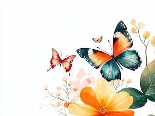 Poster - Watercolor Butterfly and Flower Design.