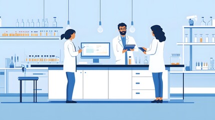 Poster - Three Scientists in a Lab Collaborating on a Project