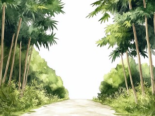 Wall Mural - Tropical Path Watercolor Illustration.