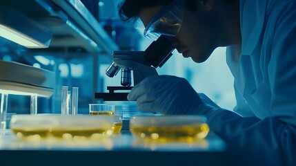 Poster - Scientist Examining a Sample Through a Microscope in a Laboratory