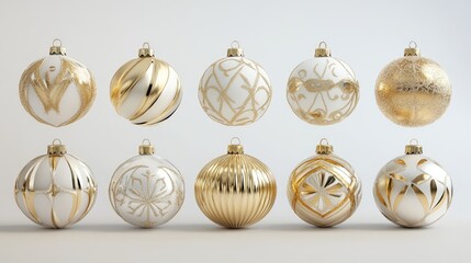 Wall Mural - Elegant Christmas ornaments featuring golden accents on a light backdrop