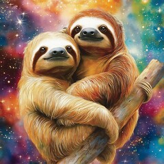 Poster - Sloth Couple in the Galaxy.