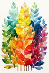 Aufkleber - Watercolor Rainbow Leaves Illustration.