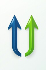 Poster - Two upward-pointing arrows in blue and green symbolizing progress and growth on a minimalist background
