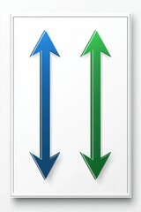 Poster - Blue and green arrows pointing up and down on a white background, symbolizing direction, contrast and choice