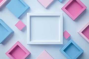 Poster - Abstract geometric design with pastel colored square shapes creating a modern and minimalist background theme