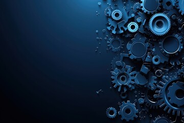 Poster - background with dark blue gears representing industrial technology and mechanical engineering concepts
