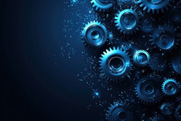 Poster - Intricate background of dark blue gears with a futuristic and technological aesthetic