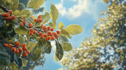 Sticker - Close-up of Red Berries on a Branch