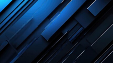 Modern abstract background featuring a metallic black and blue color gradient Minimalist design with geometric shapes 3D effect and dynamic lines and stripes