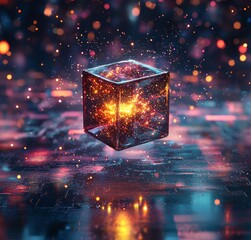 Poster - Blockchain Technology concept: blocks divided into cubes