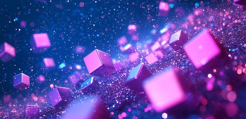Poster - Technology using blockchain, large blocks are deconstructed into small cubes