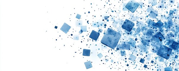 Poster - abstract banner with dynamic blue squares on a white background conveying movement and modern design
