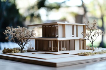 Modern architectural model displayed on a sunny day outdoors