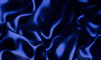Poster - Dark Blue Satin Fabric with Luxurious Folds and Shimmering Surface