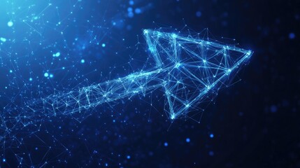 Aufkleber - Abstract illustration of a digital arrow symbolizing high speed internet connectivity featuring a low poly wireframe design on a tech inspired blue backdrop