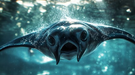 Close-Up of a Manta Ray Swimming Underwater