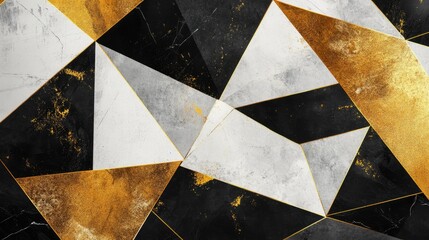 Poster - Bold triangular shapes in black white and gold form an eye catching abstract design