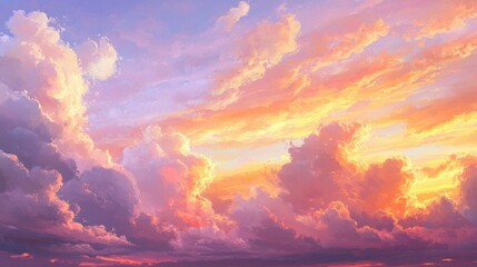 Tranquil sky at dawn or dusk featuring soft pink orange and purple tones illuminating fluffy clouds highlighting nature s serene beauty