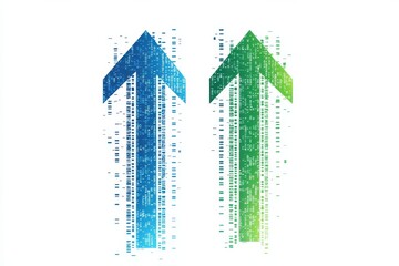 Poster - graphic of blue and green arrows symbolizing upward momentum and digital growth