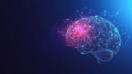 Poster - Abstract Brain Network with Glowing Lines and Points in Blue and Pink, Futuristic Technology Concept.