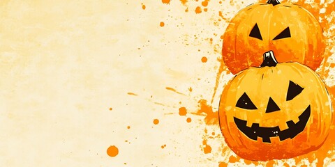 Canvas Print - Two jack-o'-lanterns with painted faces on a white background.