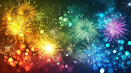 Poster - Colorful fireworks on an abstract background with ample copy space for holiday themed designs