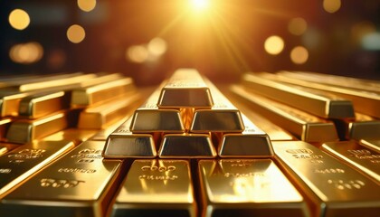 Shiny gold bars stacked on a black background representing wealth and financial success