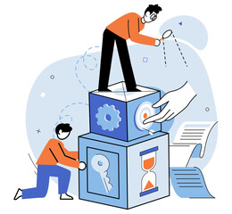 Teamwork vector illustration. Fellowship among team members strengthens collaboration and promotes teamwork Planning is essential for effective teamwork and successful project implementation