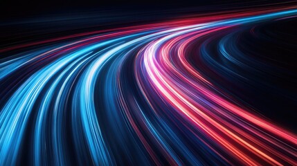 Wall Mural - speedy light lines create motion blur against a dark background simulating data transfer with a grad