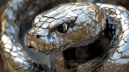 Close Up of a Metallic Snake's Head