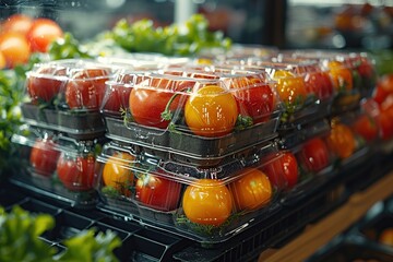 Wall Mural - Fresh Tomatoes in Plastic Packaging