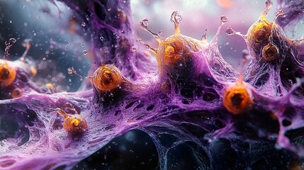 Canvas Print - Abstract Purple and Orange Cell Structure - Microscopic Science Art