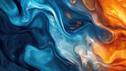 Poster - dynamic abstract texture featuring waves in vibrant shades of blue and orange