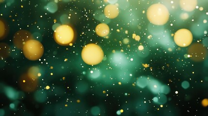 Poster - Golden Bokeh Background with Abstract Green Texture for a Festive Winter Theme