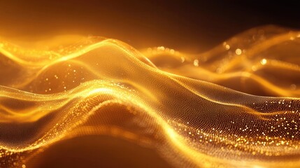 Poster - Elegant golden abstract background featuring flowing waves of particles perfect for a creative technology themed poster for meetings or events