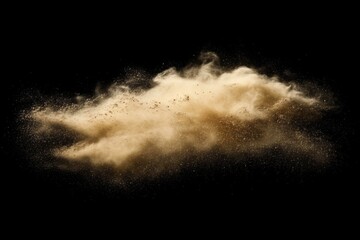 sandstorm sand dust cloud flying small particles on black background