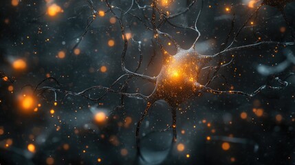 Fototapete - Glowing fragments amidst gray neurons