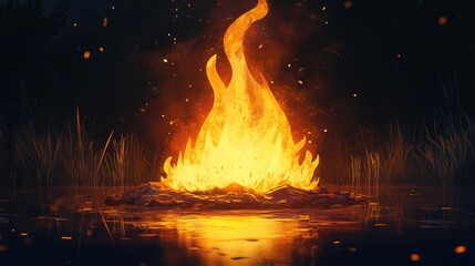 Wall Mural - a vivid blaze illuminates a dark backdrop
