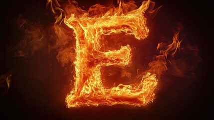 Wall Mural - burning flame forms the letter e in a fiery display