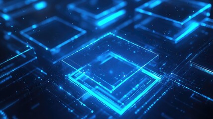 Poster - neon blue light abstract geometric motion graphics representing a digital technology concept backgro