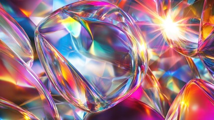 Wall Mural - shimmering iridescent forms creating a prism effect against a deep background