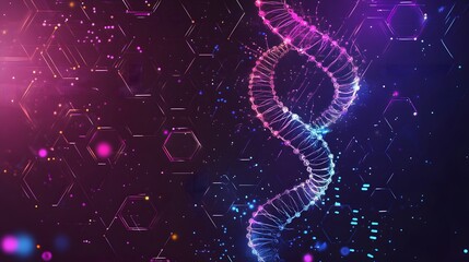 Poster - Abstract Glowing DNA Helix on a Geometric Background