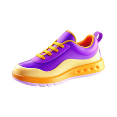 Poster - A stylish sneaker featured in vibrant purple and yellow colors, showcasing a modern design with striking details and textures.