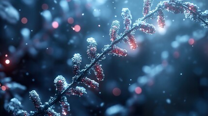 Wall Mural - Frozen Branch in Winter Wonderland: A Macro Photography