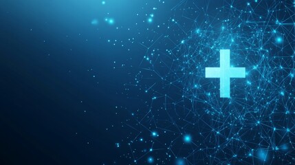 Poster - the blue cross neon light shapes pattern is a healthcare technology background with a blue cross pat