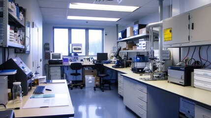 Wall Mural - A well-equipped and organized office with a nanotechnology lab and atomic-scale engineering