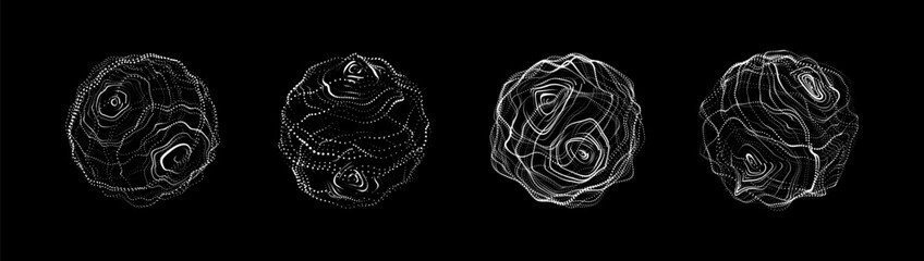 Poster - vector futuristic set black sphere of particles and lines. network connection big data. abstract tec