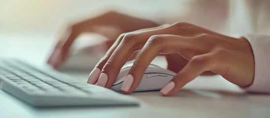 Hand Using a Computer Mouse on a White Keyboard